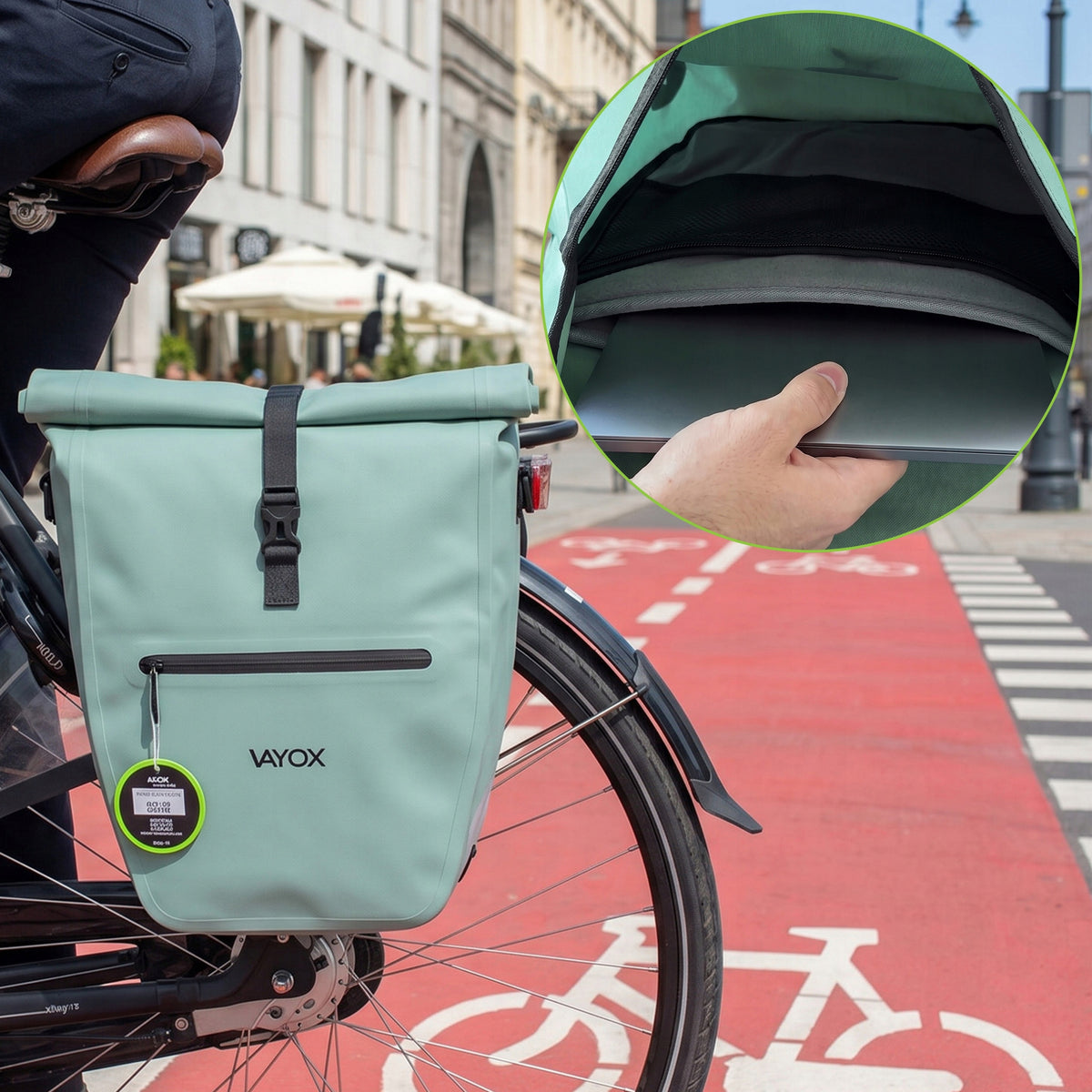 Fahrradtasche für den Gepäckträger, Vayox VA0445M 25L, Mintgrün