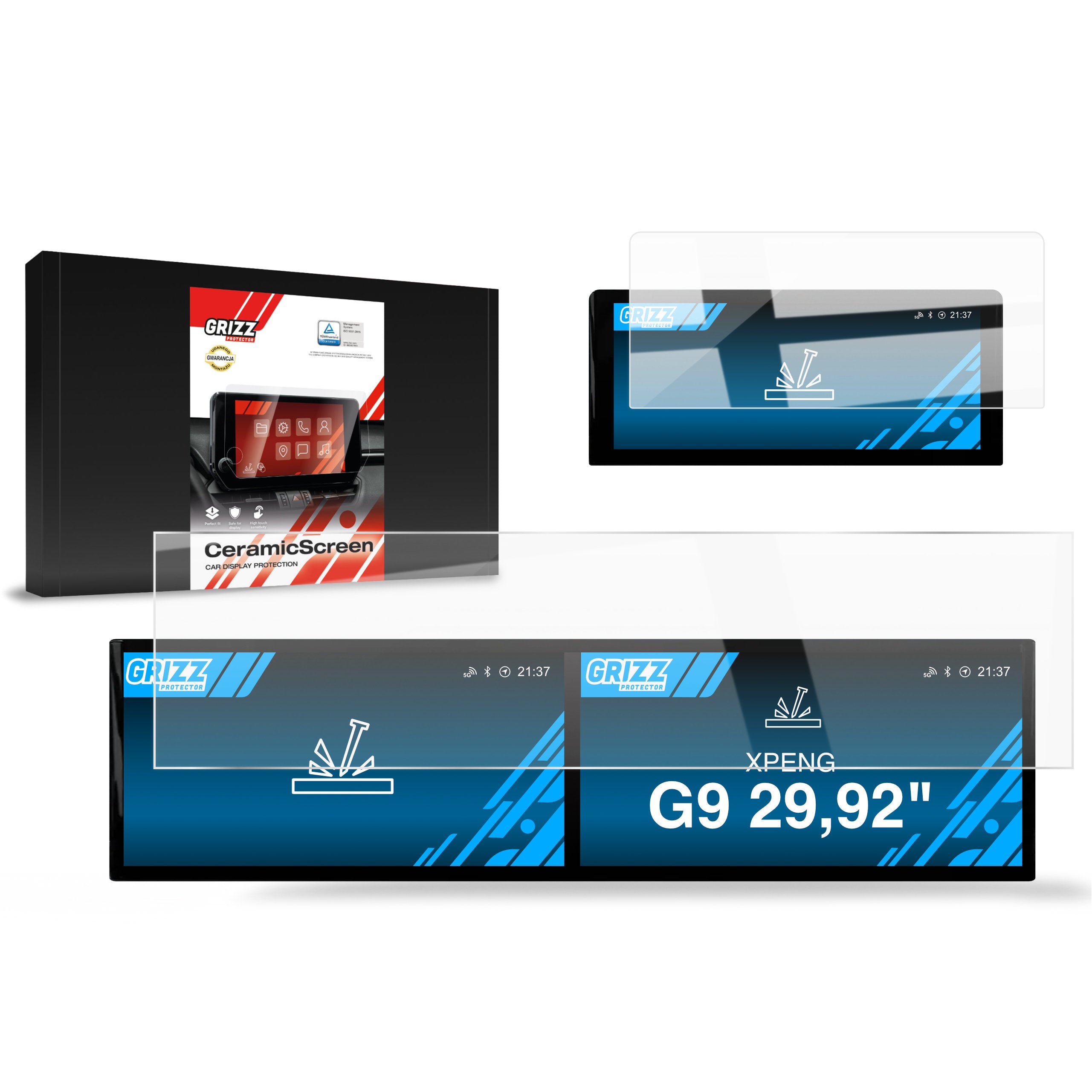 Keramische Autodisplayfolie 2in1 für XPENG G9 29,92" (2023-2026), Grizz Protector