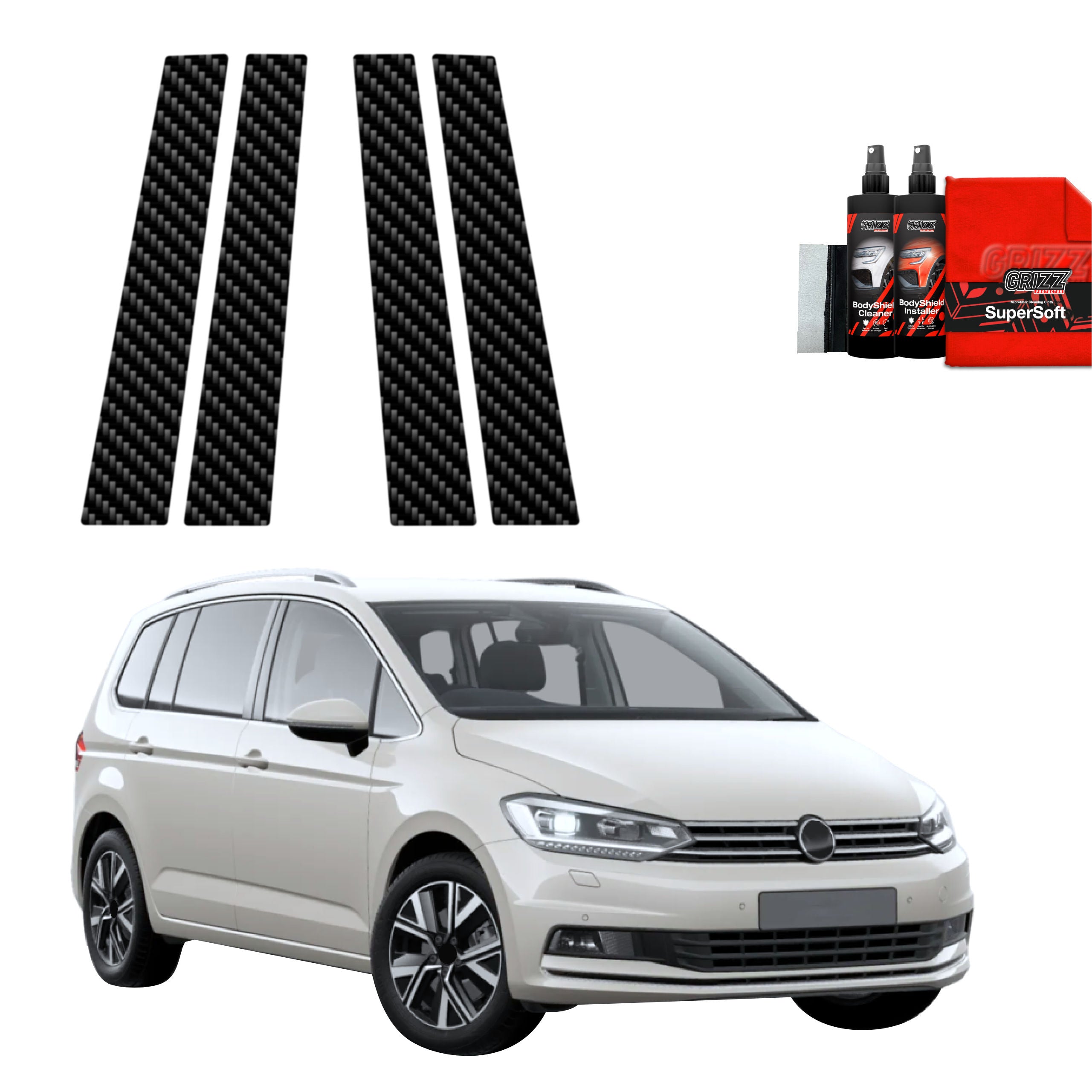 4in1 Kohlenstoff Schutzfolie Grizz Protector für B-Säule - Volkswagen VW Touran (2024-2026)
