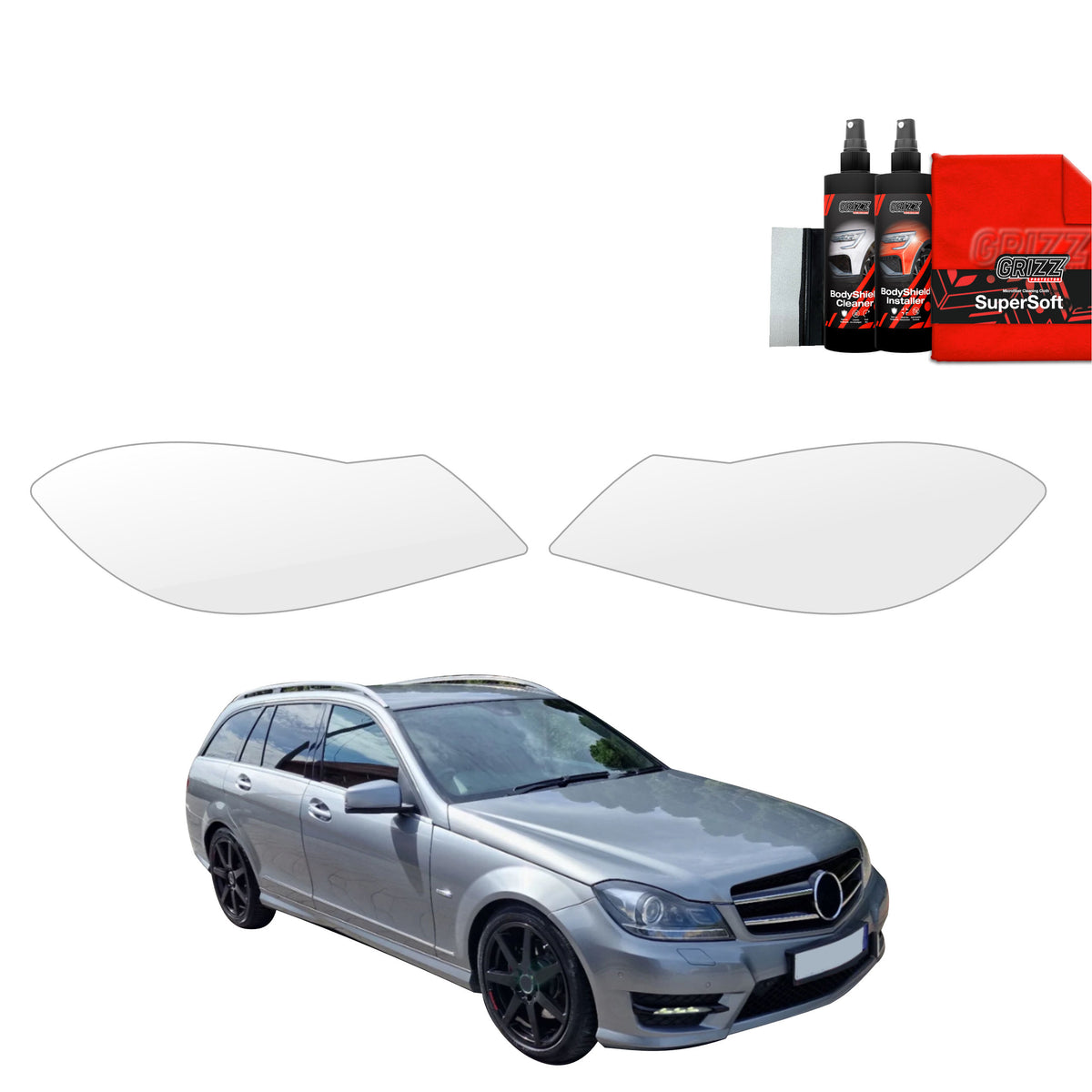 2in1 Schutzfolie Grizz Protector für Scheinwerfer - Mercedes Benz C Klasse S204 Kombi Facelifting (2011-2014)