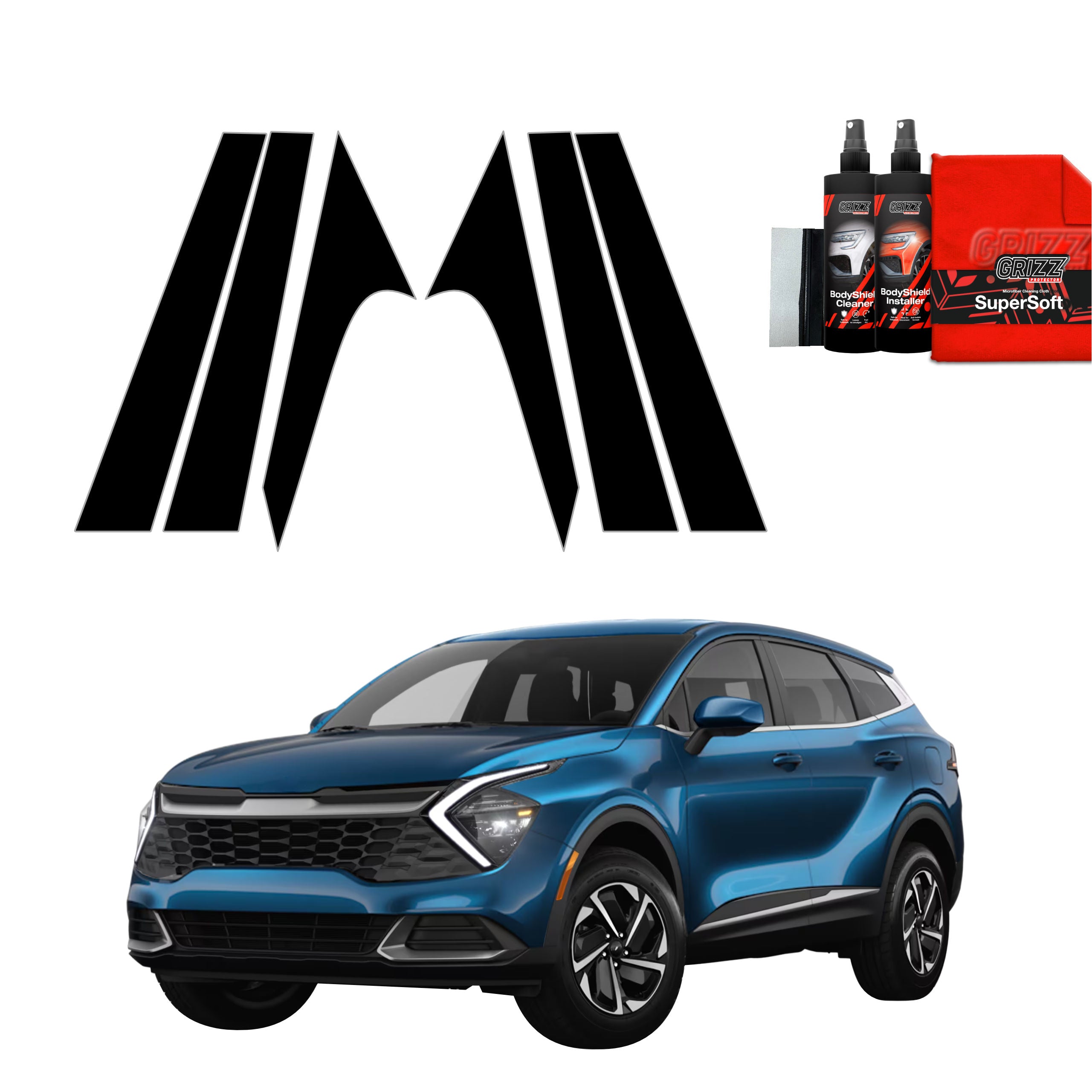 6in1 Schwarze Grizz Protector schutzfolie für B-C-Säule - Kia Sportage 5 (2021-2025)
