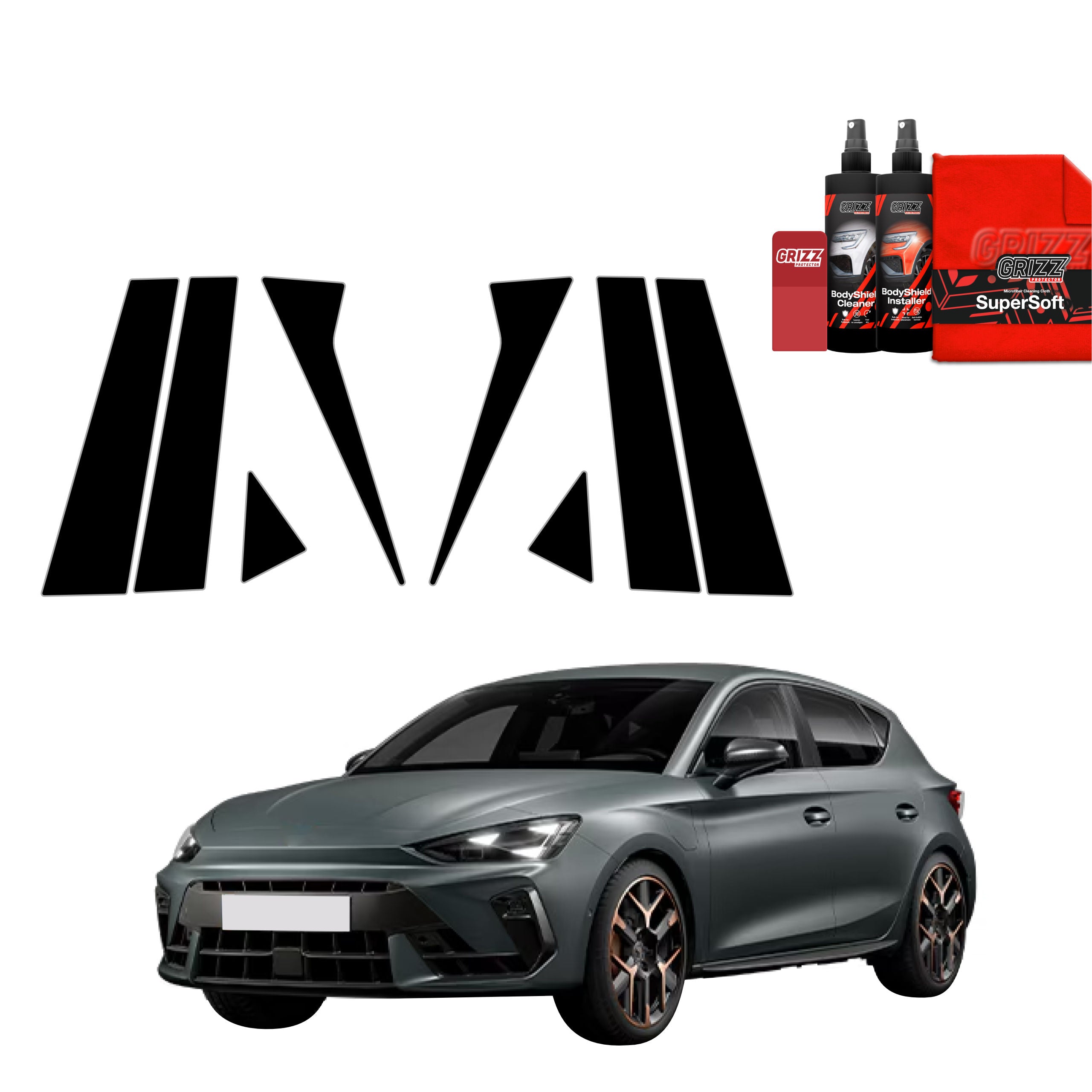 8in1 Schwarze Grizz Protector schutzfolie für B-C-Säule - Cupra Leon Sportstourer (2024-2026)