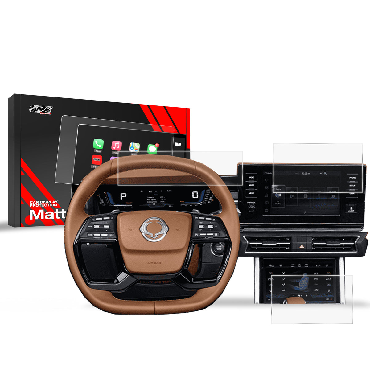 Matte Autodisplayfolie 3in1 für SsangYong Torres 9" (2023-2026), Grizz Protector