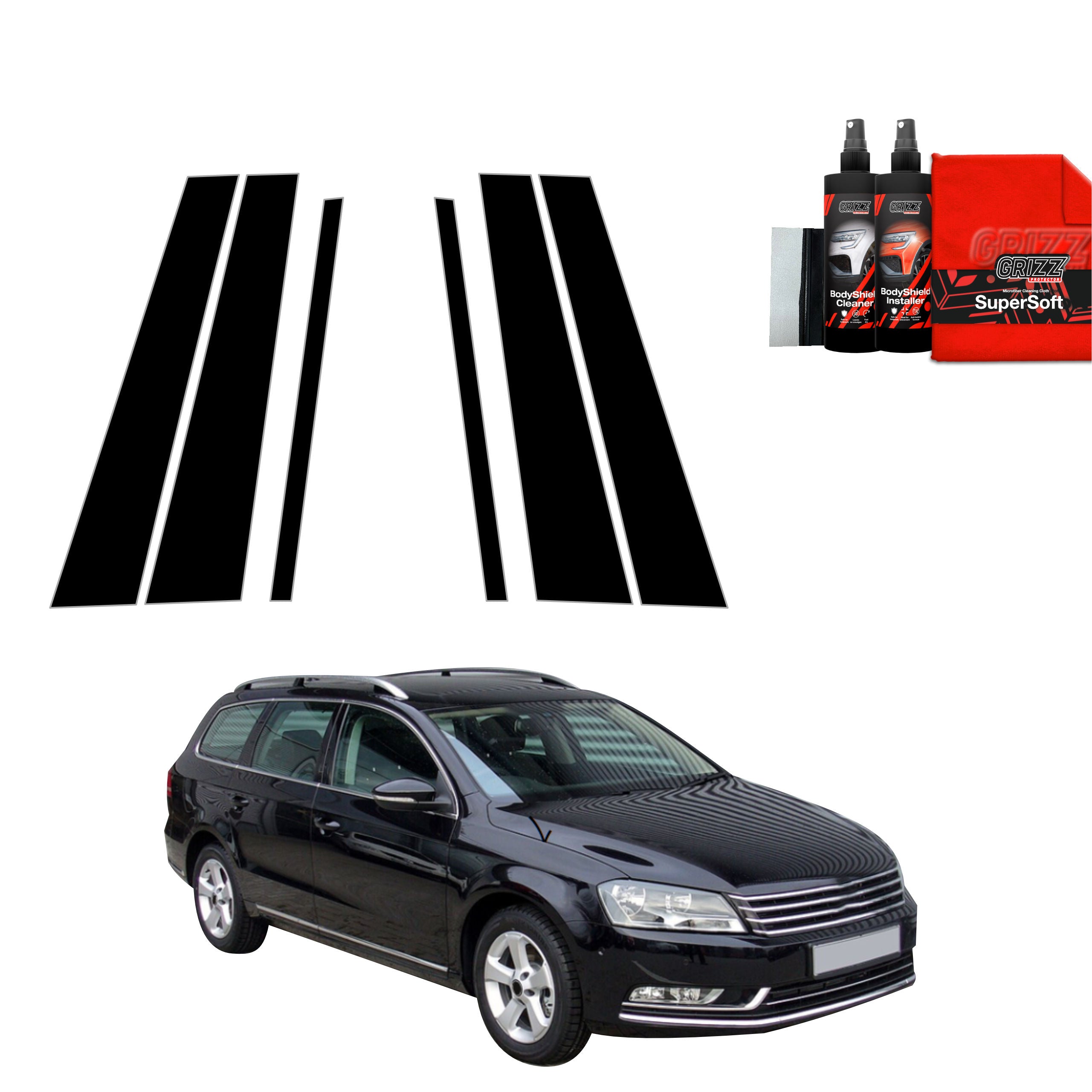 6in1 Schwarze Grizz Protector schutzfolie für B-C-Säule - Volkswagen Passat B7 Variant (2010-2014)