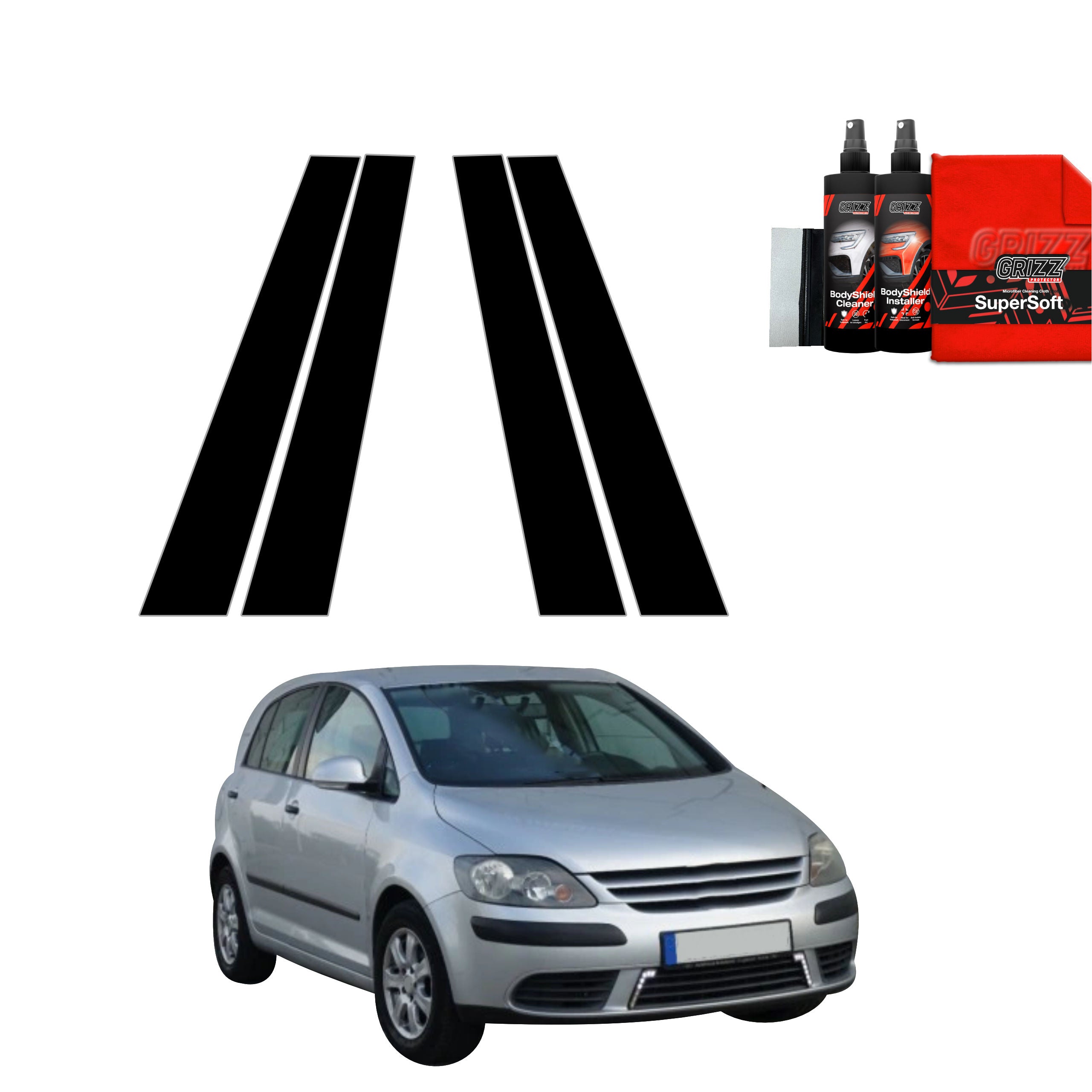 4in1 Schwarze Grizz Protector schutzfolie für B-Säule - Volkswagen Golf Plus Hatchback 5D (2004-2008)