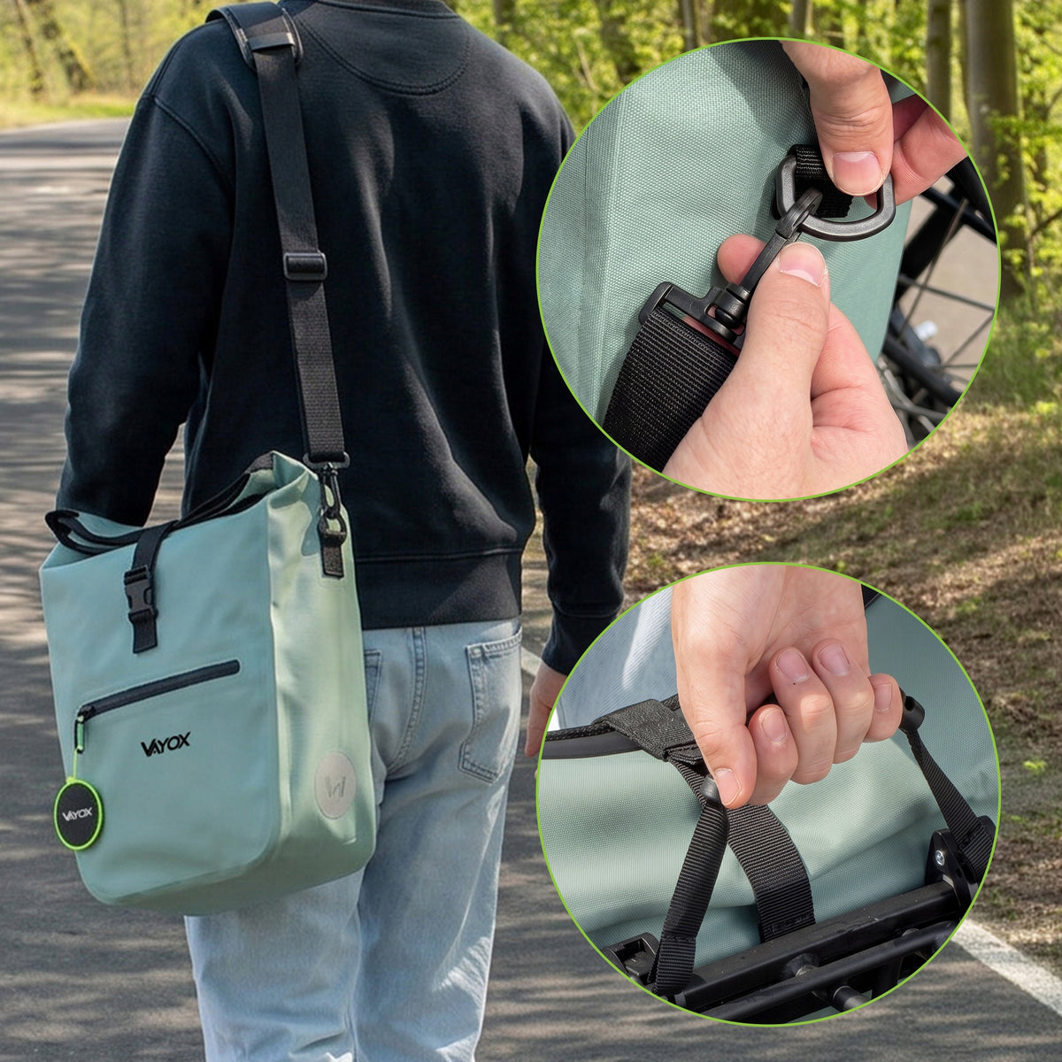 Fahrradtasche für den Gepäckträger, Vayox VA0445M 25L, Mintgrün