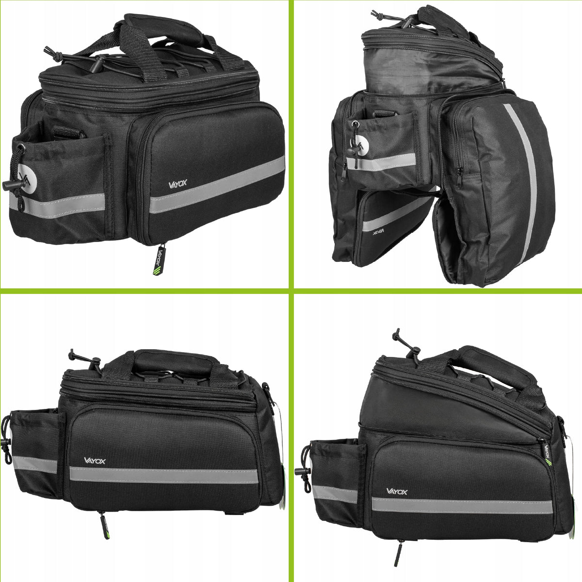 Fahrradtasche für den Gepäckträger mit Seitentaschen, Vayox VA0449 10 - 29L, Schwarz