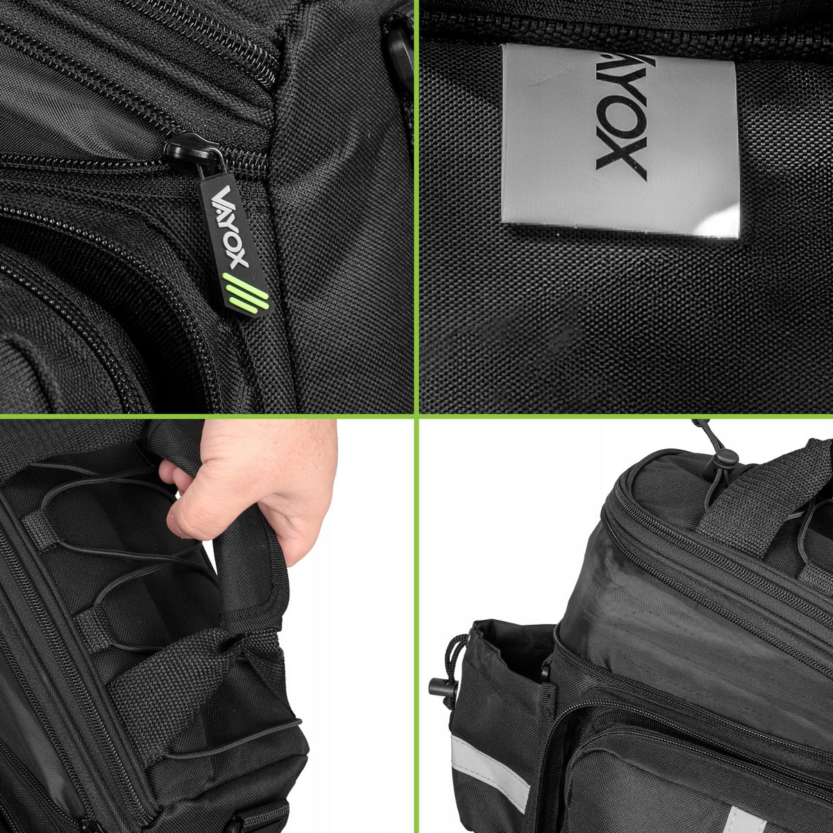 Fahrradtasche für den Gepäckträger mit Seitentaschen, Vayox VA0449 10 - 29L, Schwarz