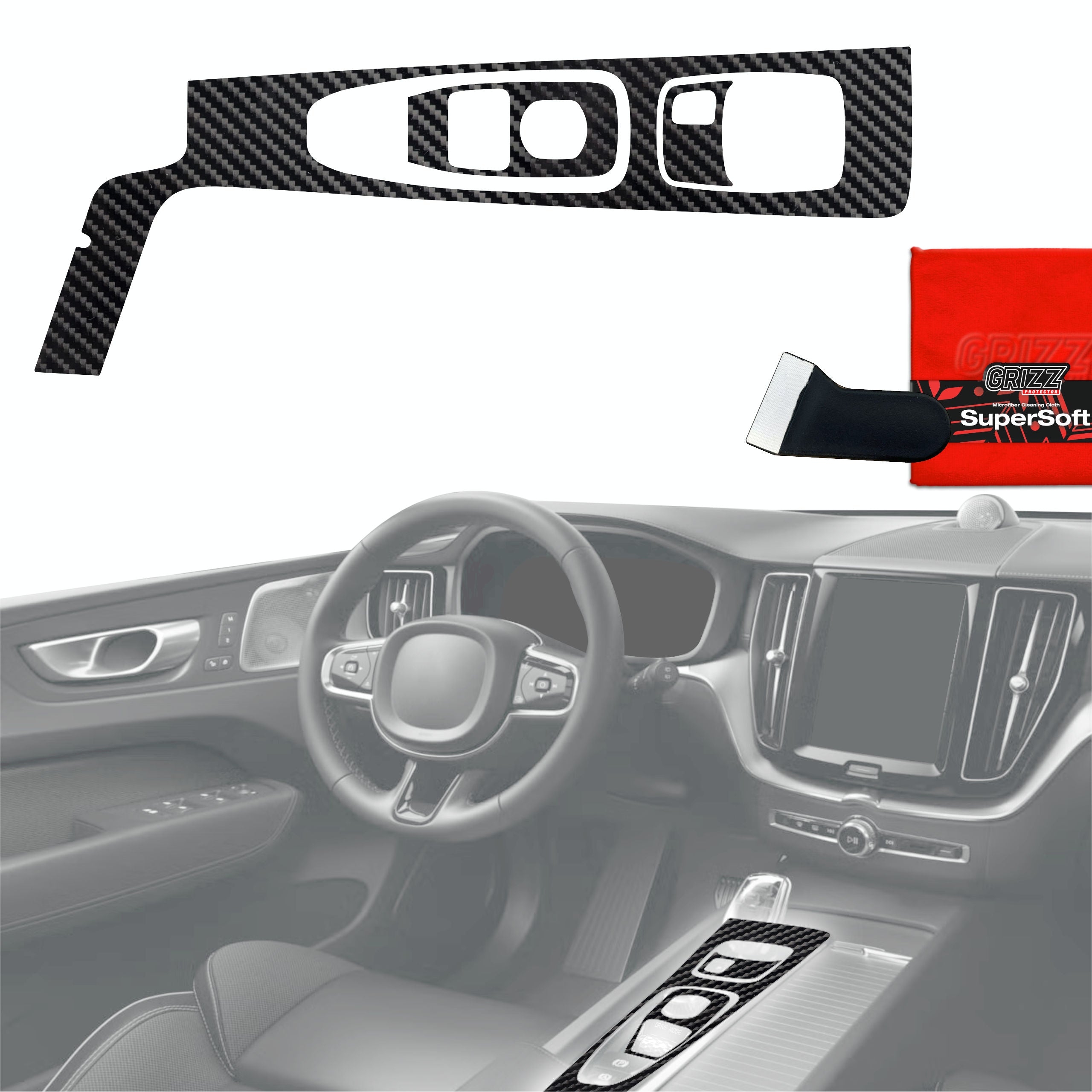 3in1 Schutzfolien Grizz Protector für Mittelkonsole - Volvo XC60 B5 Drive Mode (2020) Carbon Optik Glanz