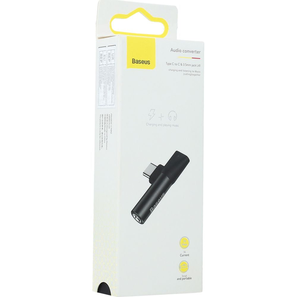 Adapter audio USB-C zu 1x mini jack 3.5mm / 1x USB-C, Baseus Audio Converter L41, Schwarz