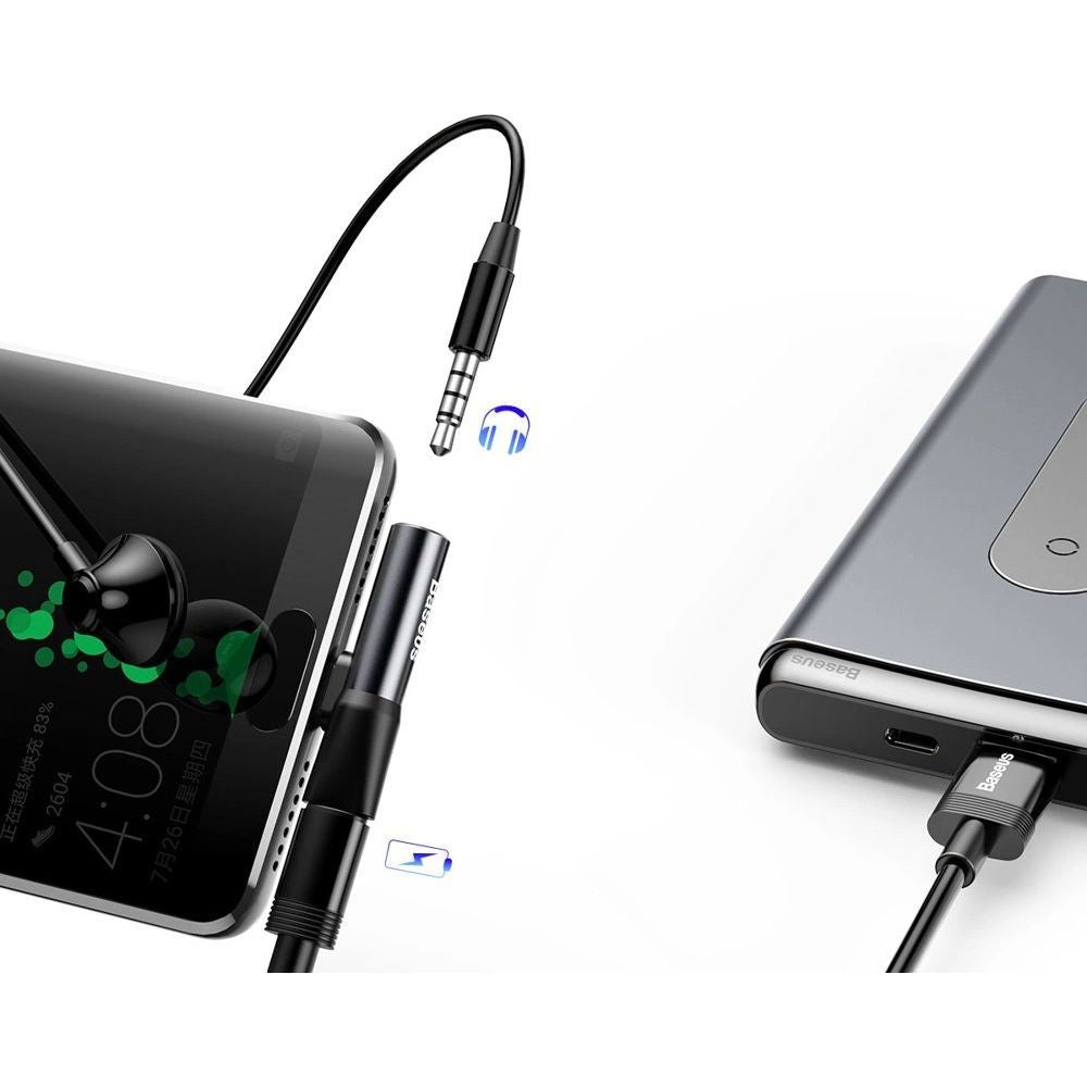 Adapter audio USB-C zu 1x mini jack 3.5mm / 1x USB-C, Baseus Audio Converter L41, Schwarz