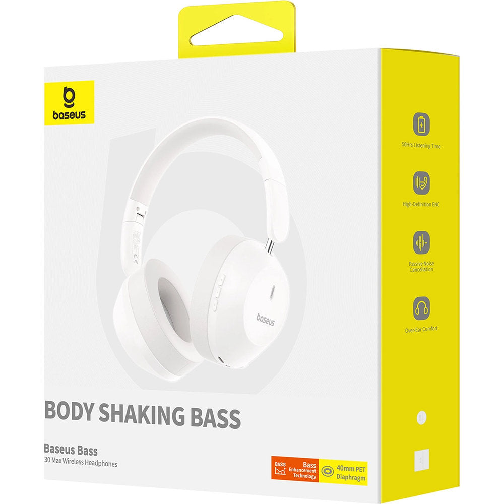 Kabellose Over-Ear-Kopfhörer, Bluetooth 5.3, Baseus Bass 30 Max, Weiß