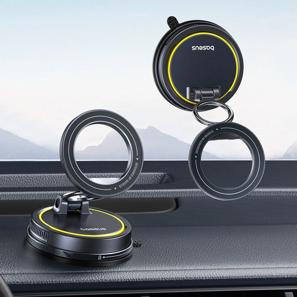 Magnetische Handy-Halterung mit MagSafe für Windschutzscheibe / Armaturenbrett, Baseus PrimeTrip VC2 Flex, Schwarz