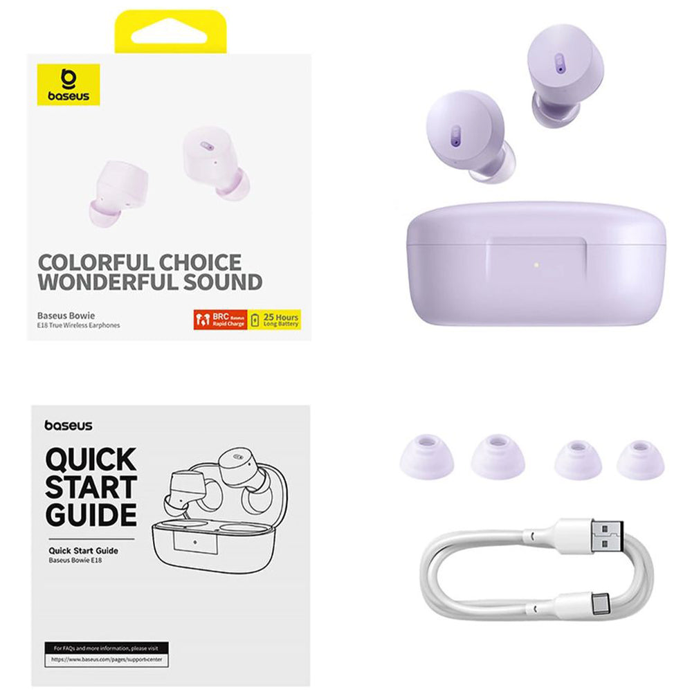 Kabellose In-Ear-Kopfhörer, Baseus TWS IPX4 Bowie E18, Violett
