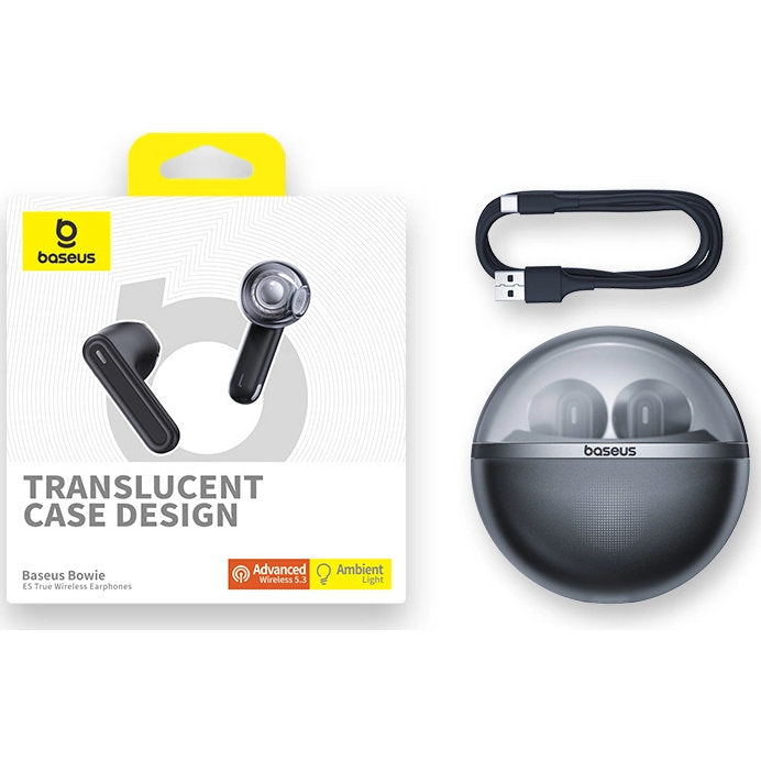 Kabellose In-Ear-Kopfhörer, Baseus Bowie E5, TWS, Bluetooth 5.3, Rauchfarben-Schwarz