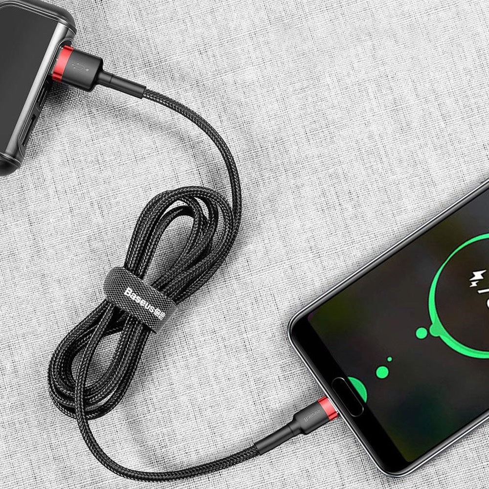 Kabel USB-A zu USB-C, 2A, 3m, Baseus Cafule, Schwarz-Rot
