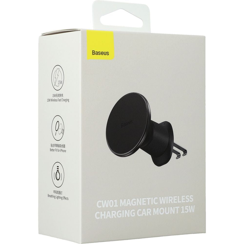 Magnetische Autohalterung für Lüftungsgitter, Baseus BS-CW01 mit MagSafe, Qi 15W induktivem Laden, Schwarz