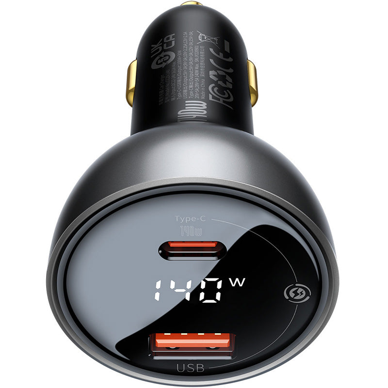 Autoladegerät Baseus Digital Display 140W, USB-A, USB-C + Kabel USB-C 5A 240W, Schwarz
