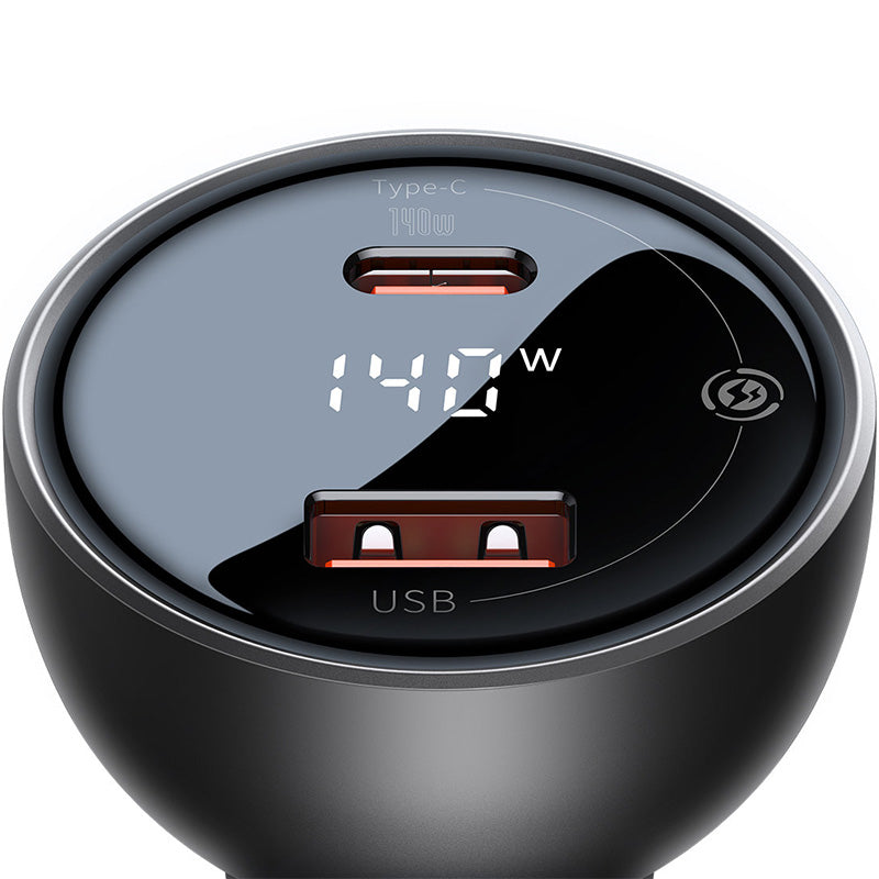 Autoladegerät Baseus Digital Display 140W, USB-A, USB-C + Kabel USB-C 5A 240W, Schwarz