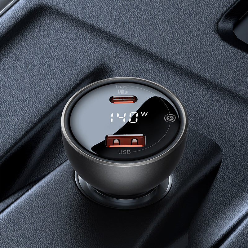 Autoladegerät Baseus Digital Display 140W, USB-A, USB-C + Kabel USB-C 5A 240W, Schwarz