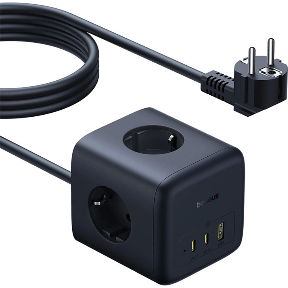 Steckdosenleiste / Verlängerungskabel 3x AC EU Schuko, 1x USB-A, 2x USB-C 67W, mit 1,5 m Kabel, Baseus EnerFill FA11, Schwarz