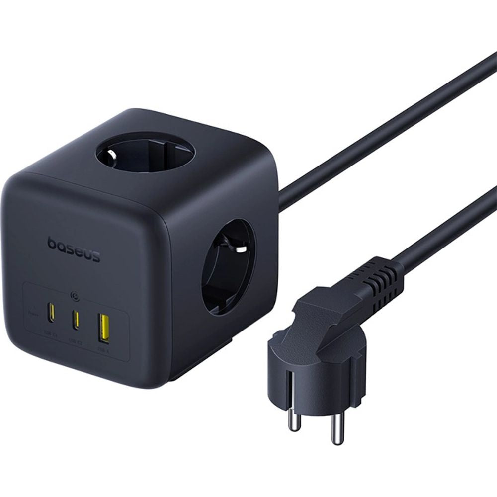 Steckdosenleiste / Verlängerungskabel 3x AC EU Schuko, 1x USB-A, 2x USB-C 67W, mit 1,5 m Kabel, Baseus EnerFill FA11, Schwarz