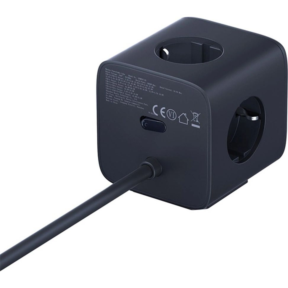 Steckdosenleiste / Verlängerungskabel 3x AC EU Schuko, 1x USB-A, 2x USB-C 67W, mit 1,5 m Kabel, Baseus EnerFill FA11, Schwarz