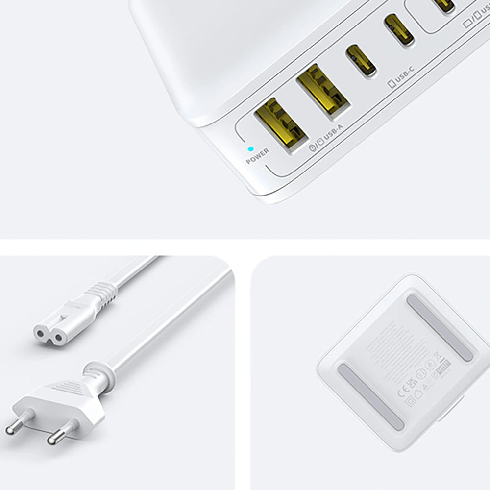 GaN-Ladestation, Tischladegerät 120W, 4x USB-C / 2x USB-A, Baseus EnerFill FH21, Weiß