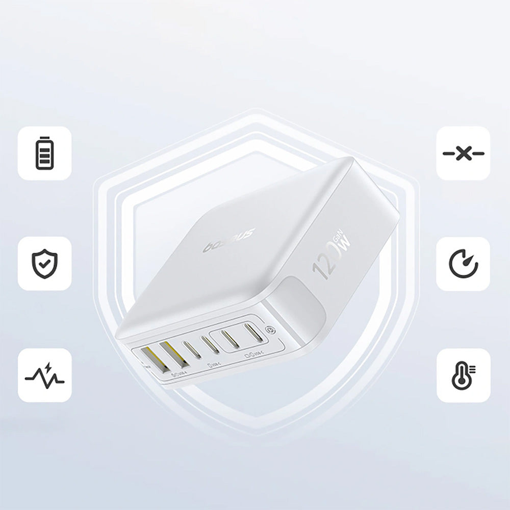 GaN-Ladestation, Tischladegerät 120W, 4x USB-C / 2x USB-A, Baseus EnerFill FH21, Weiß