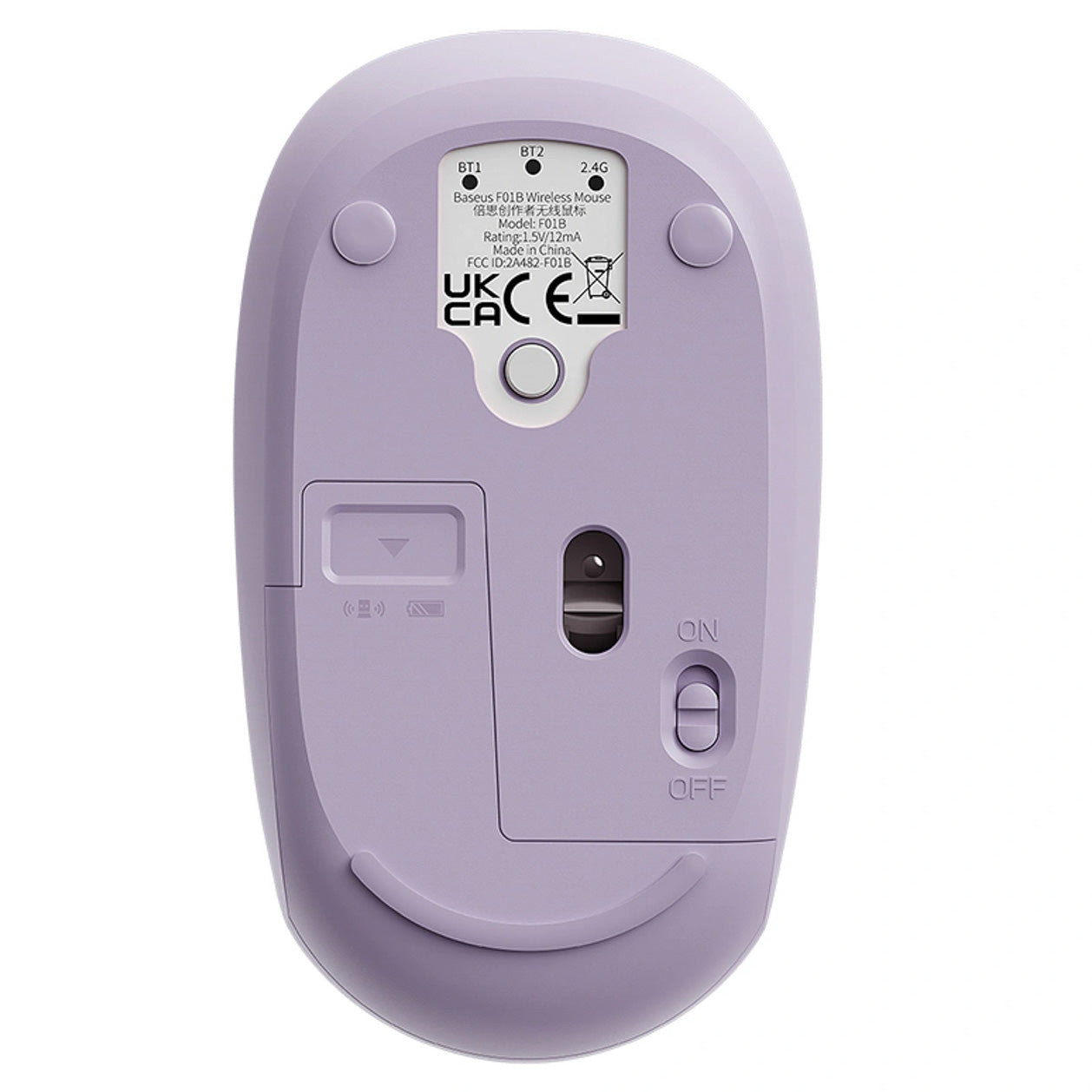 Ergonomische kabellose Maus, Baseus F01B, Tri-Mode Wireless Mouse, Bluetooth 5.0 / 3.0, 2.4 GHz (USB) 1600 DPI. Violett