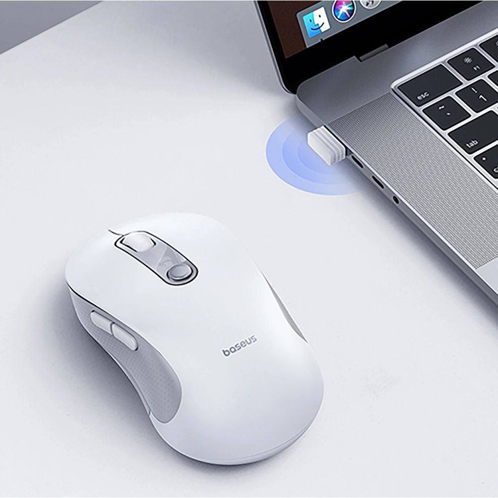 Ergonomische kabellose Maus, Baseus F02, USB 2.4GHz, 1600 DPI, Weiß-Grau