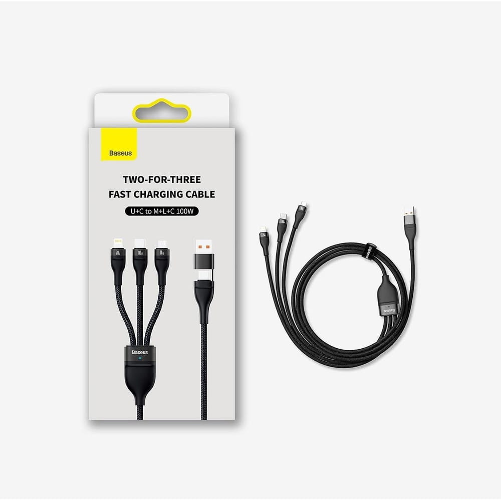 Kabel 3in1 USB-C / USB-A zu USB-C / Lighning / MicroUSB, Baseus Flash Series II, Schwarz