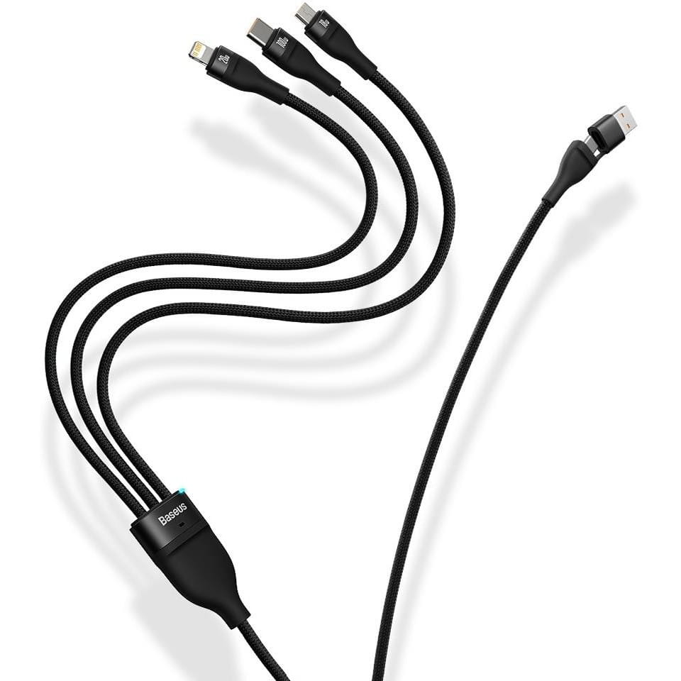 Kabel 3in1 USB-C / USB-A zu USB-C / Lighning / MicroUSB, Baseus Flash Series II, Schwarz