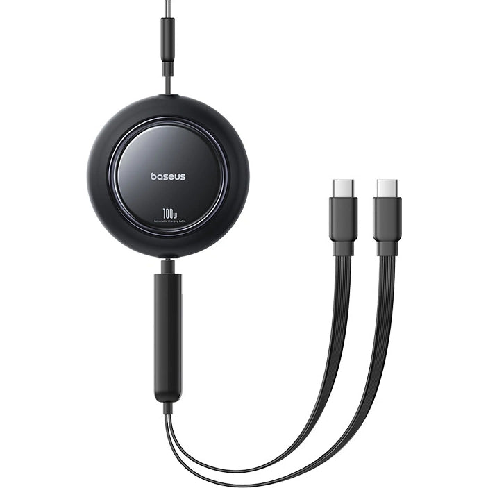 Aufrollbares Kabel, Baseus Free2Pull USB-C - 2x USB-C, 100 W PD, 1.2 m, Schwarz