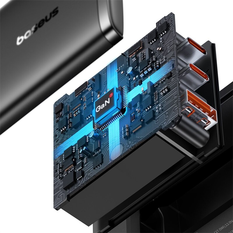 Ladegerät Baseus GaN5 Cube Pro, 2x USB-C / 1x USB-A 65W, PD, QC 3.0, Schwarz
