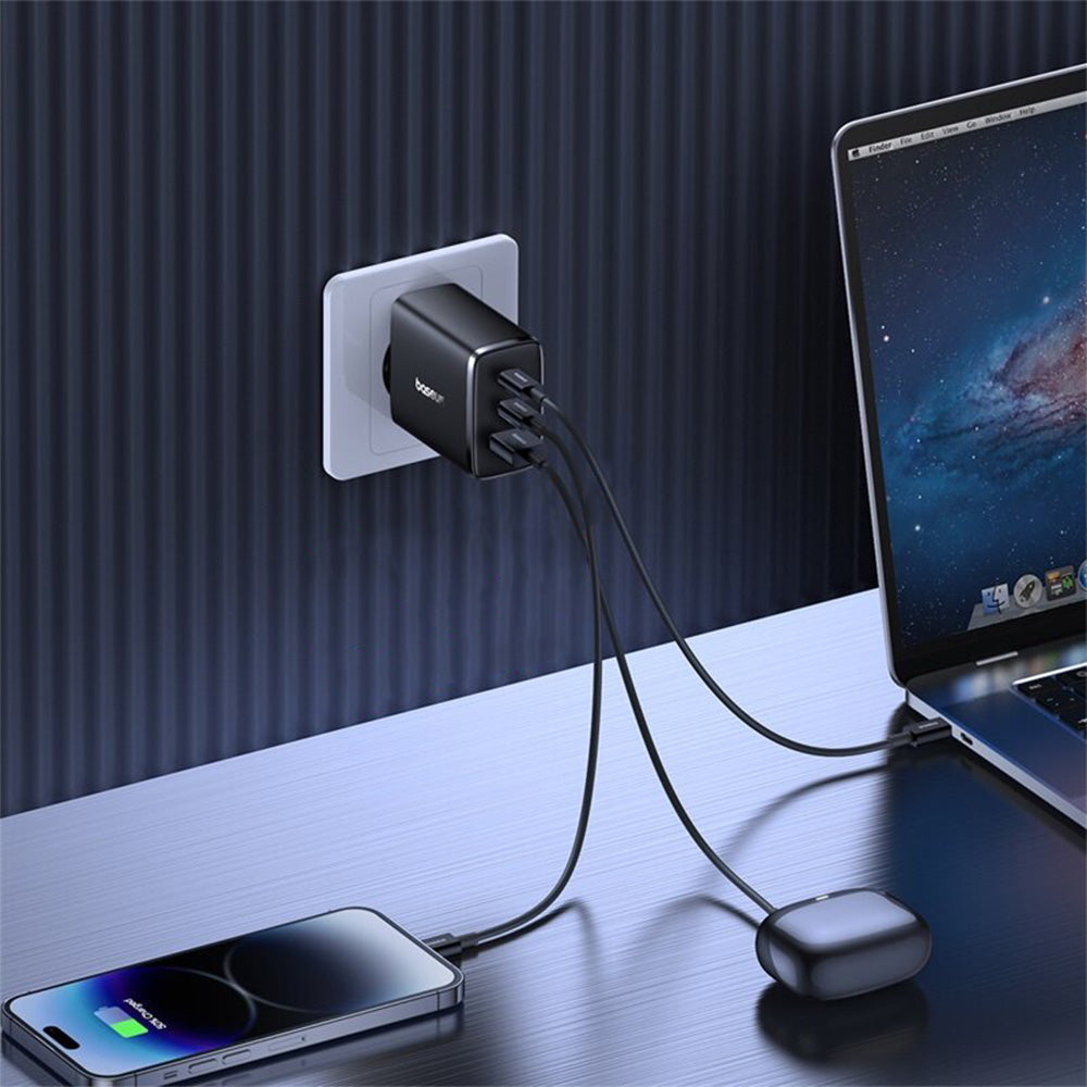 Ladegerät Baseus GaN5 Cube Pro, 2x USB-C / 1x USB-A 65W, PD, QC 3.0, Schwarz