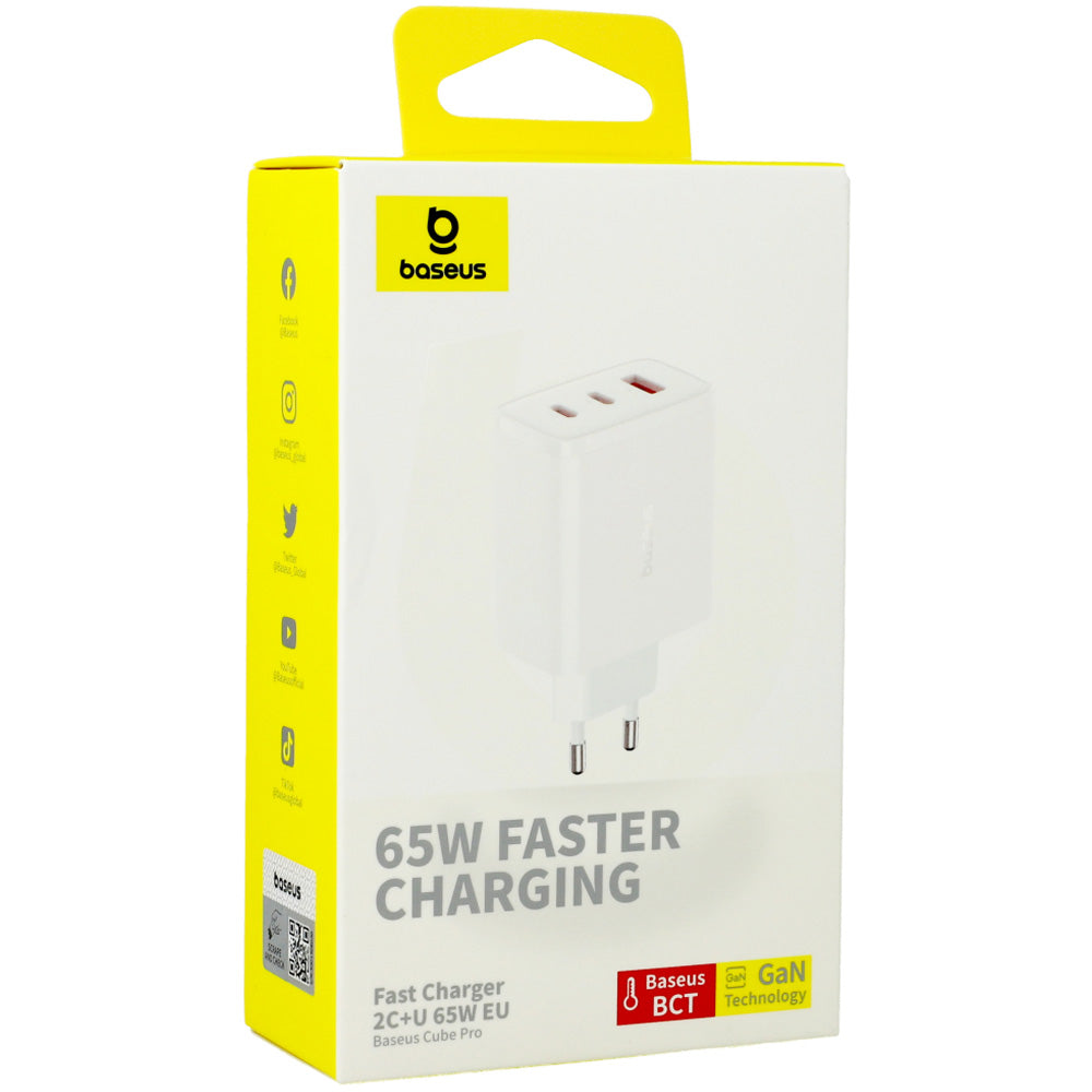 Ladegerät Baseus GaN5 Cube Pro, 2x USB-C / 1x USB-A 65W, PD, QC 3.0, Weiß