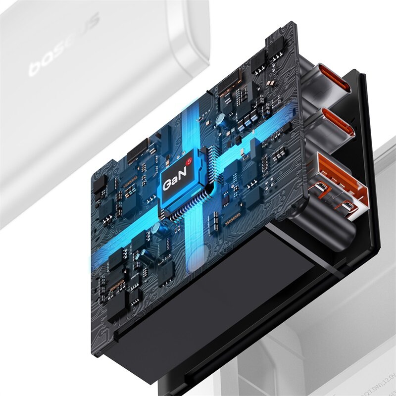 Ladegerät Baseus GaN5 Cube Pro, 2x USB-C / 1x USB-A 65W, PD, QC 3.0, Weiß