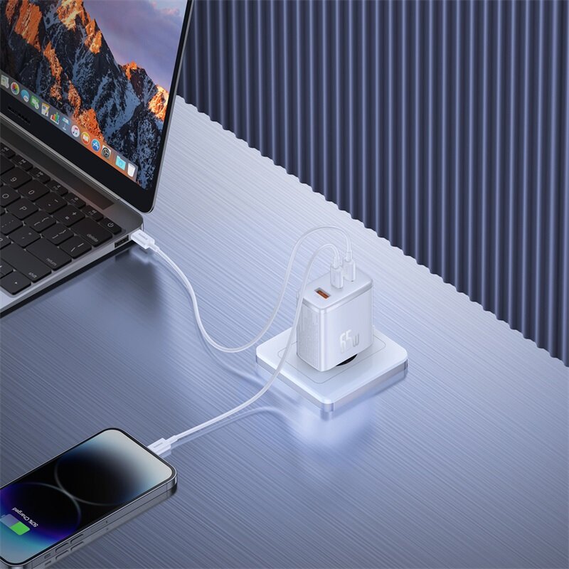 Ladegerät Baseus GaN5 Cube Pro, 2x USB-C / 1x USB-A 65W, PD, QC 3.0, Weiß