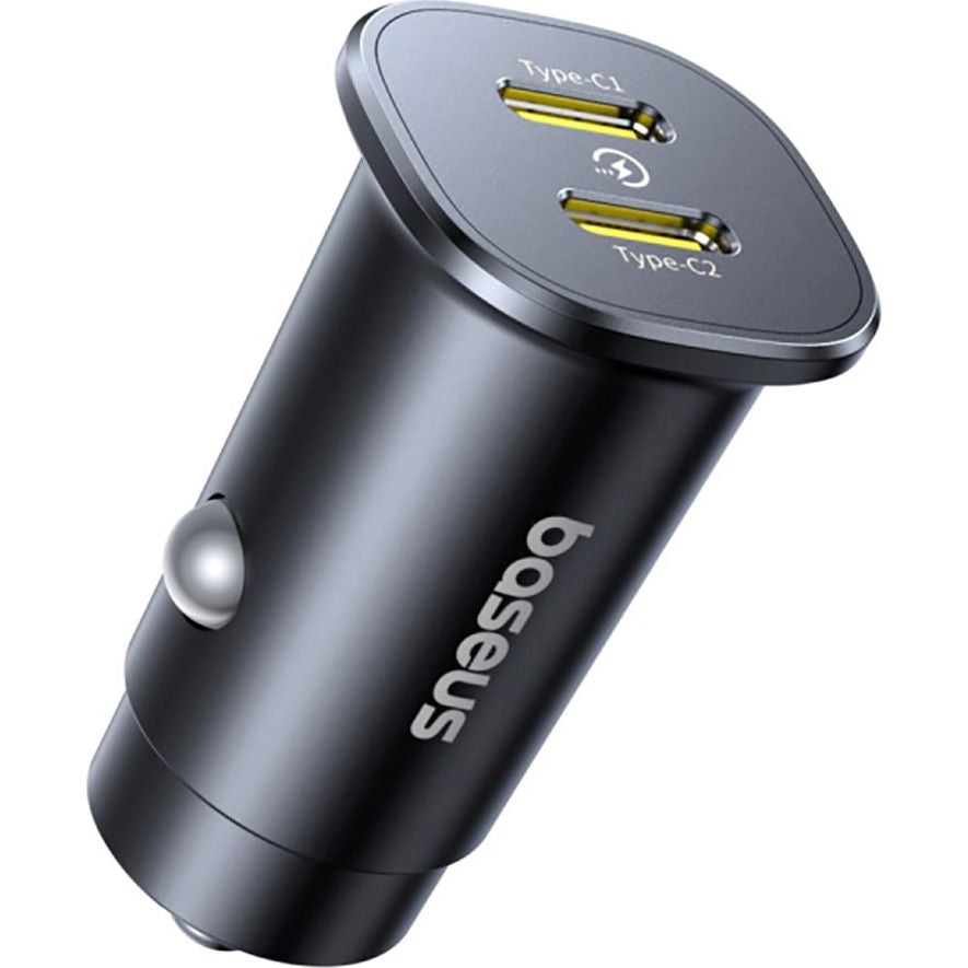 Autoladegerät 2x USB-C, Baseus GoTrip DP1, 30W, QC, PD, PPS, AFC, FCP, Schwarz