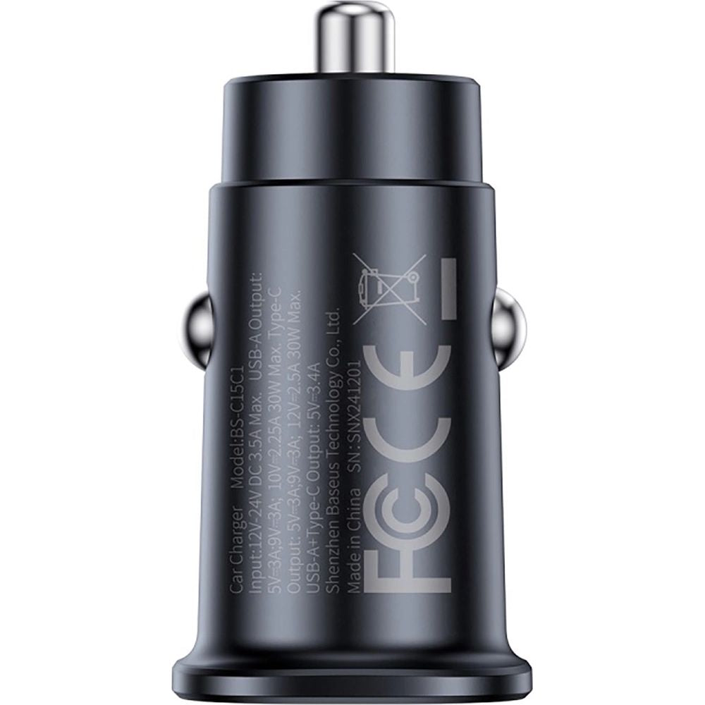 Autoladegerät 2x USB-C, Baseus GoTrip DP1, 30W, QC, PD, PPS, AFC, FCP, Schwarz