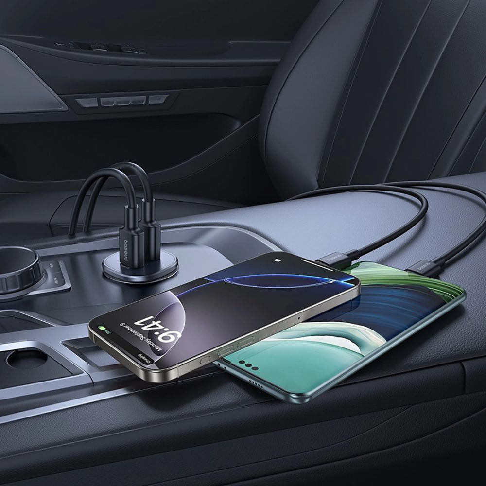 Autoladegerät 2x USB-C, Baseus GoTrip DP1, 30W, QC, PD, PPS, AFC, FCP, Schwarz