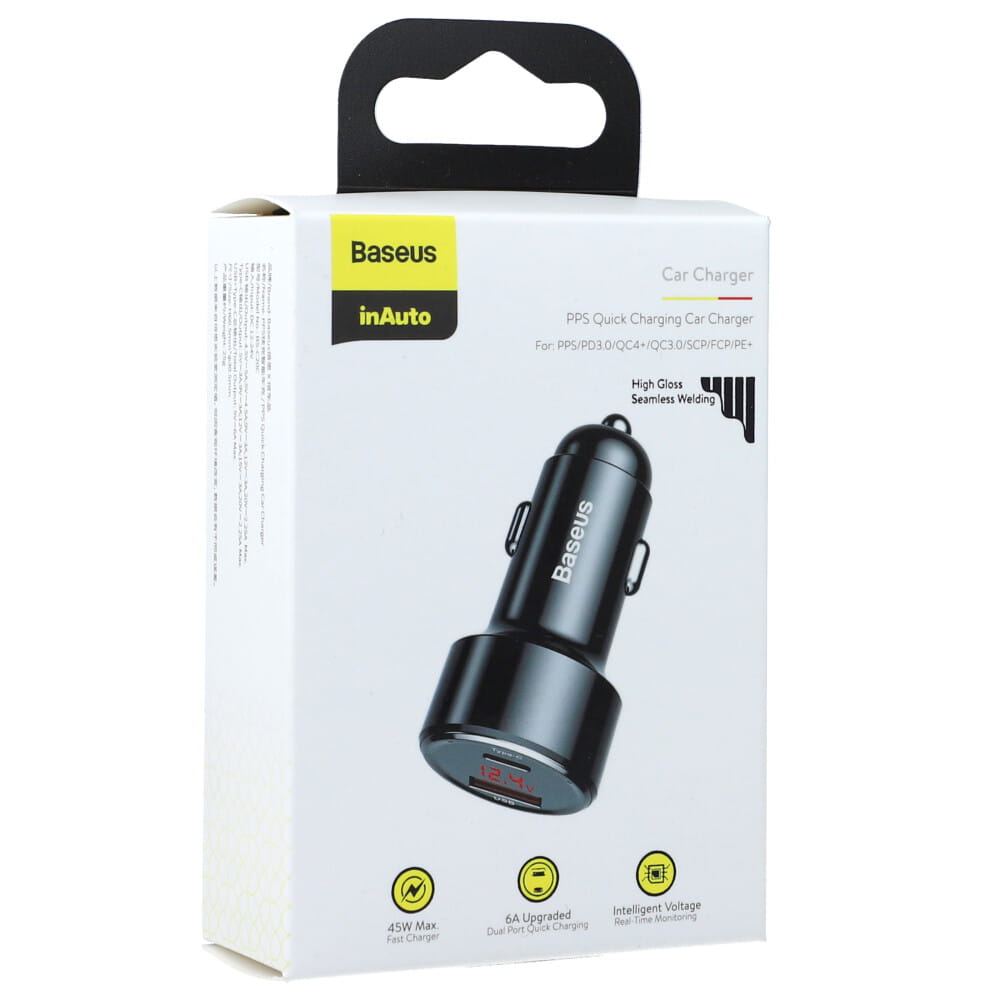Autoladegerät Baseus Magic Series 1x USB-A, 1x USB-C, PD 3.0, QC 4.0+ 45W, Schwarz