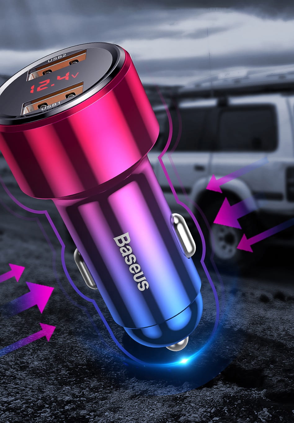 Autoladegerät Baseus Magic Series 1x USB-A, 1x USB-C, PD 3.0, QC 4.0+ 45W, Schwarz