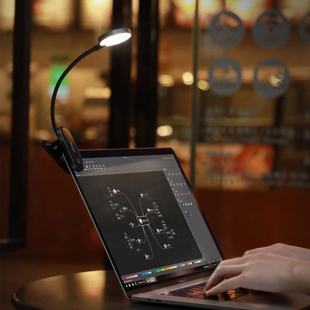 LED Clip Lampe mit Akku, Baseus Mini Clip Lamp, 350 mAh, 4000 K, Grau mit schwarzen Elementen