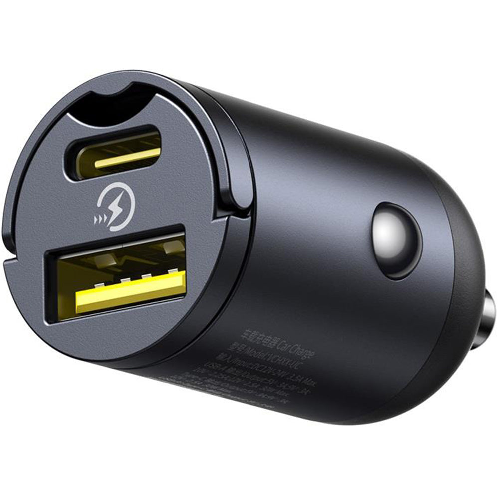 Autoladegerät PD 30W, 1x USB-A, 1x USB-C , Baseus Mini Tiny Star, Schwarz