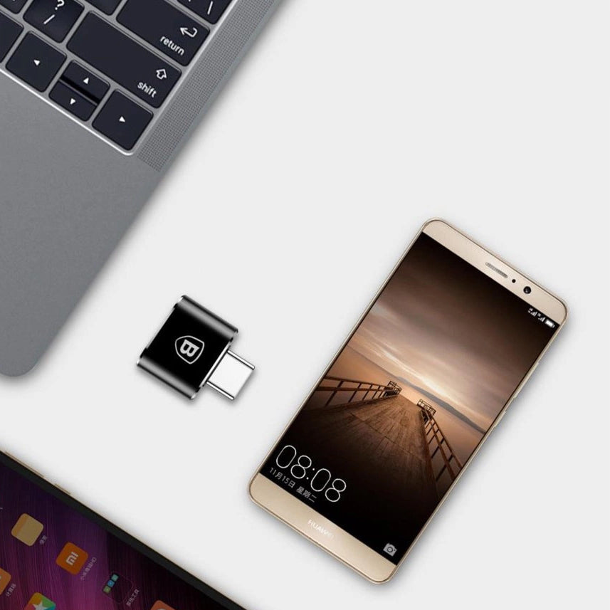 Adapter von USB-A (weiblich) auf USB-C (männlich), Baseus Mini, Schwarz