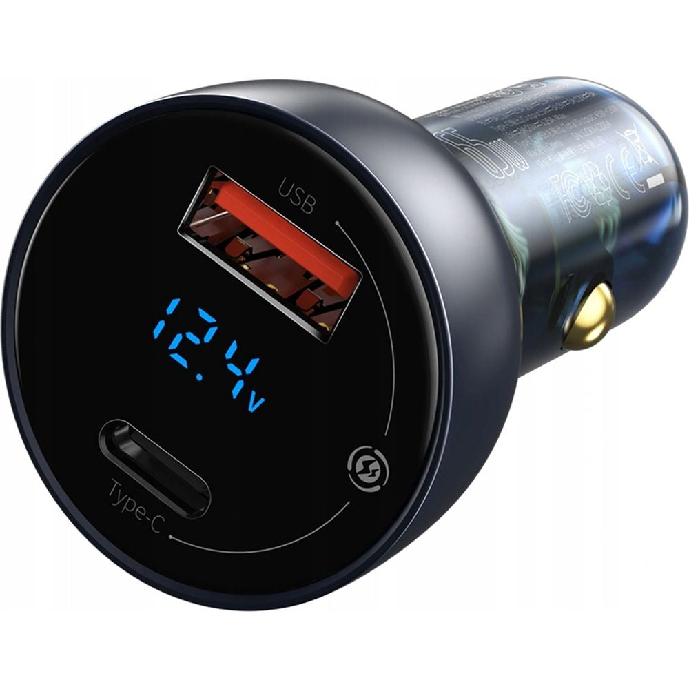 Autoladegerät mit Display, USB-A, USB-C, Baseus Particular, 65W, QC, PD, PPS, Huawei SCP, AFC, Dunkelgrau