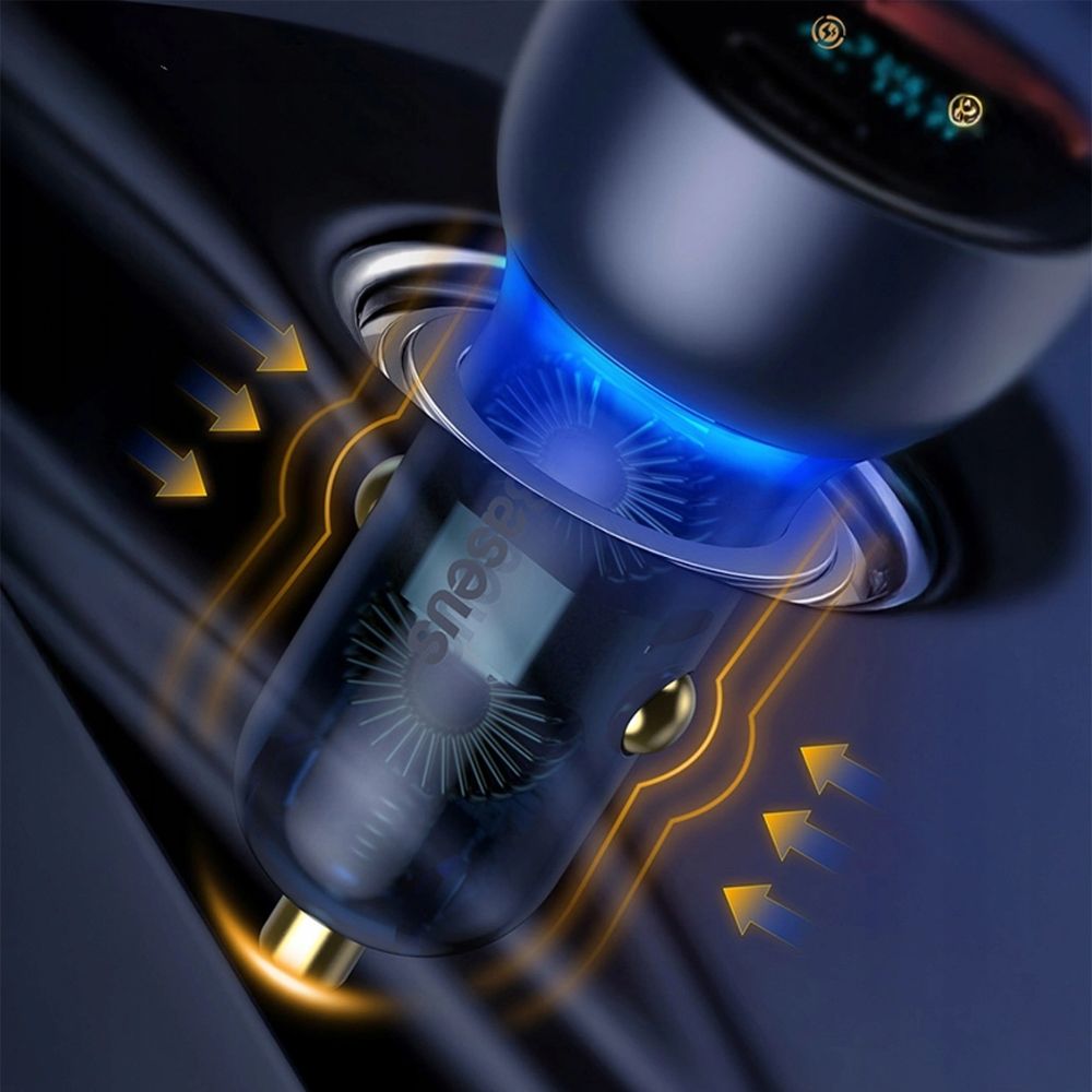 Autoladegerät mit Display, USB-A, USB-C, Baseus Particular, 65W, QC, PD, PPS, Huawei SCP, AFC, Dunkelgrau