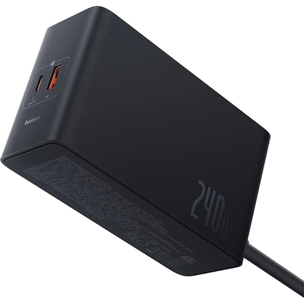 Ladestation GaN mit 240W, 3x USB-C PD, 1x USB-A und 1x DC, Baseus Digital, Schwarz